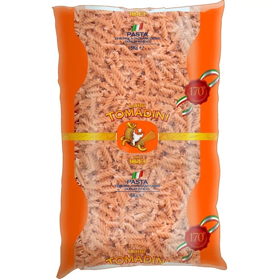 Tészta fussili/orsó  teljes kiőrlésű  durum Tomadini 5kg